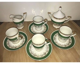 Bavaria Waldershof Germany 22 Karat Gold Green Tea Set Creamer Sugar Bowl