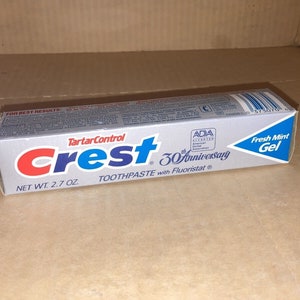 VTG 1990 Crest 2.7oz Fresh Mint Gel Tartar Control 30th Jahrestag Zahnpasta