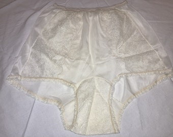 VTG Jiffy's Du Pont Tricot Größe 6 Ivory Nylon Panty Semi Sheer Lace Oma