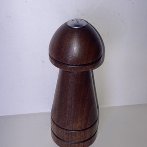 Vintage Mushroom Salt Pepper Shaker Black Walnut Wood MCM