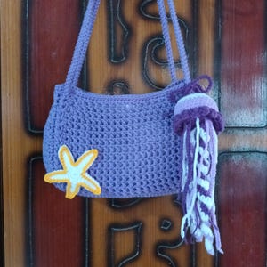 Crocheted Beach Tote or Shoulder Bag with a beautiful bag charm