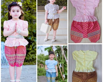 Lace shirt dress, Thai loincloth pants, cute baby