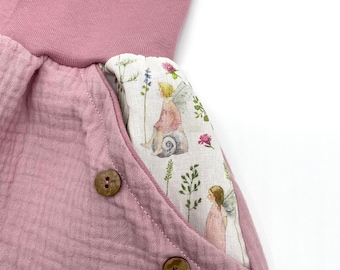 Muslin skirt roses pink with meadow elves pockets grows with your child