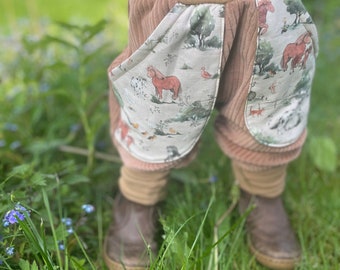 Organic Wide Cord Nicky Hazelnut/Beige Horse Summer Bloomers Growing Pants
