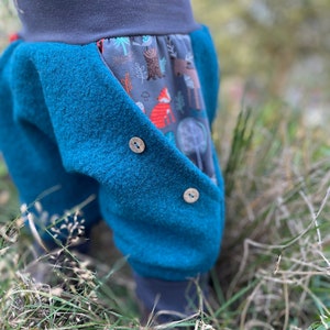 Wool Walk Pants Petrol/Gray Forest Animals Pockets Knee Patches Outdoor Growing Pants