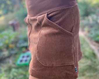 Organic Cord Skirt, Ladies Skirt Plain Light Brown with Pockets