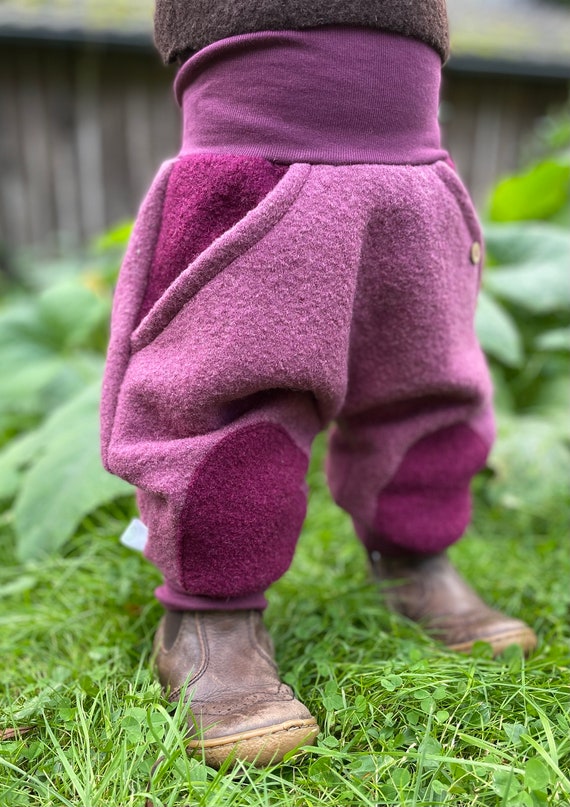 Pantalones Woolwalk lisos rosa viejo/baya bolsillos parches en las