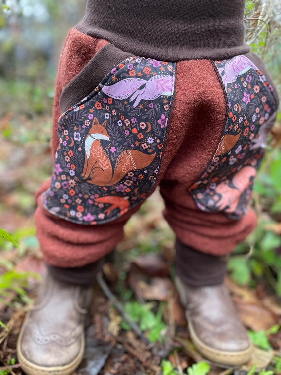 Wollwalk Hose Rost/Braun Boho Tiere Fuchs Eichhörnchen Taschen