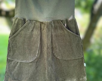 Organic Cord Skirt, Ladies Skirt Uni Khaki with attached ruffles