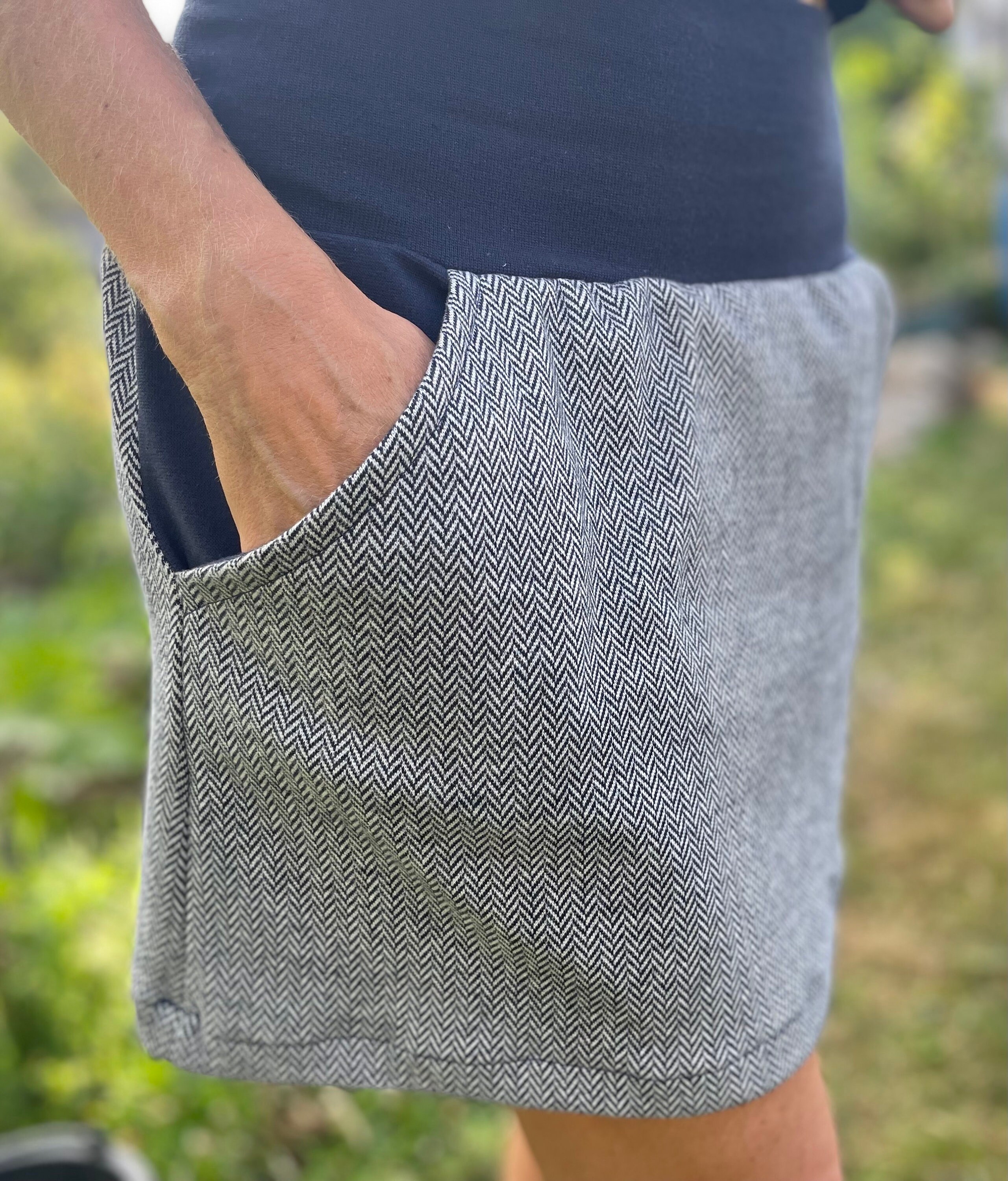 Herringbone Skirt Women s Skirt Blue With Pockets Etsy Canada