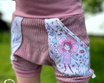 Organic WideCordNicky Pants Dusty Pink Flower Children Bloomers Growing Pants