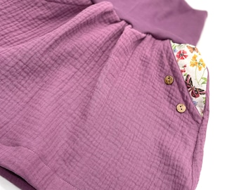 Muslin skirt old pink with summer meadow butterfly pockets grows with your child