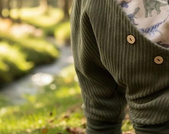 Bio BreitCordNicky Khaki Grün Dinosaurier Aquarell Pumphose Mitwachshose