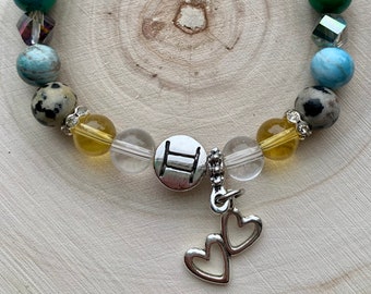 Gemini Zodiac Reiki Charged Semiprecious Stone Stretch Bracelet
