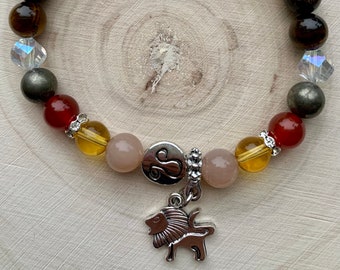 Leo Zodiac Reiki Charged Semiprecious Stone Stretch Bracelet