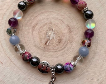 Aquarius Zodiac Reiki Charged Semiprecious Stone Stretch Bracelet
