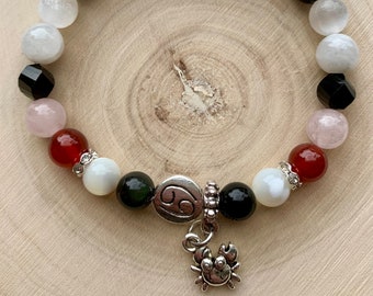 Cancer Zodiac Reiki Charged Semiprecious Stone Stretch Bracelet