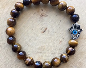 Tiger's Eye Reiki Charge Hamsa Hand Stretch Bracelet