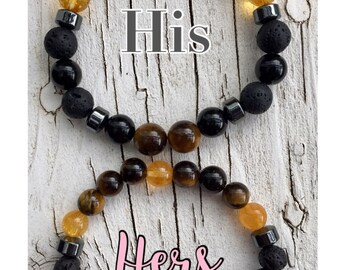 His and Hers Reiki Charged Semiprecious Stone Bracelets for Abundance, Luck and Wealth