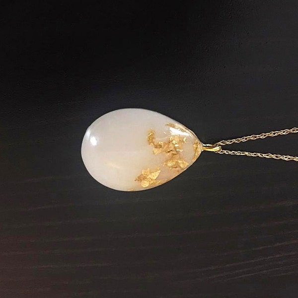 Breast Milk Jewelry Gold teardrop Necklace  Keepsake with 24K gold flakes. Breastmilk Jewelry Drop Necklace from KeepsakeMom