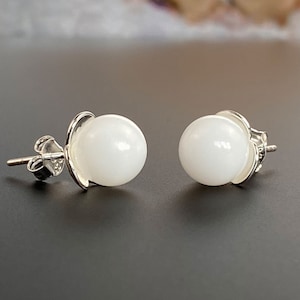 Breastmilk Earrings Sterling Silver Pearl Studs | Breast Milk Jewelry Earrings Studded &quot;Pearls&quot; with flower petals 9 mm pearls. KeepsakeMom