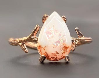 Breastmilk ring Rose Gold Plated  with faceted drop Breastmilk stone. Breastmilk Rings Pear KeepsakeMom Handmade item.