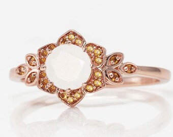 Breastmilk Jewelry 14K solid gold Ring with Floral Sterling Silver Setting, Custom Crystals | Faceted 6mm Breast Milk Stone | KeepsakeMom
