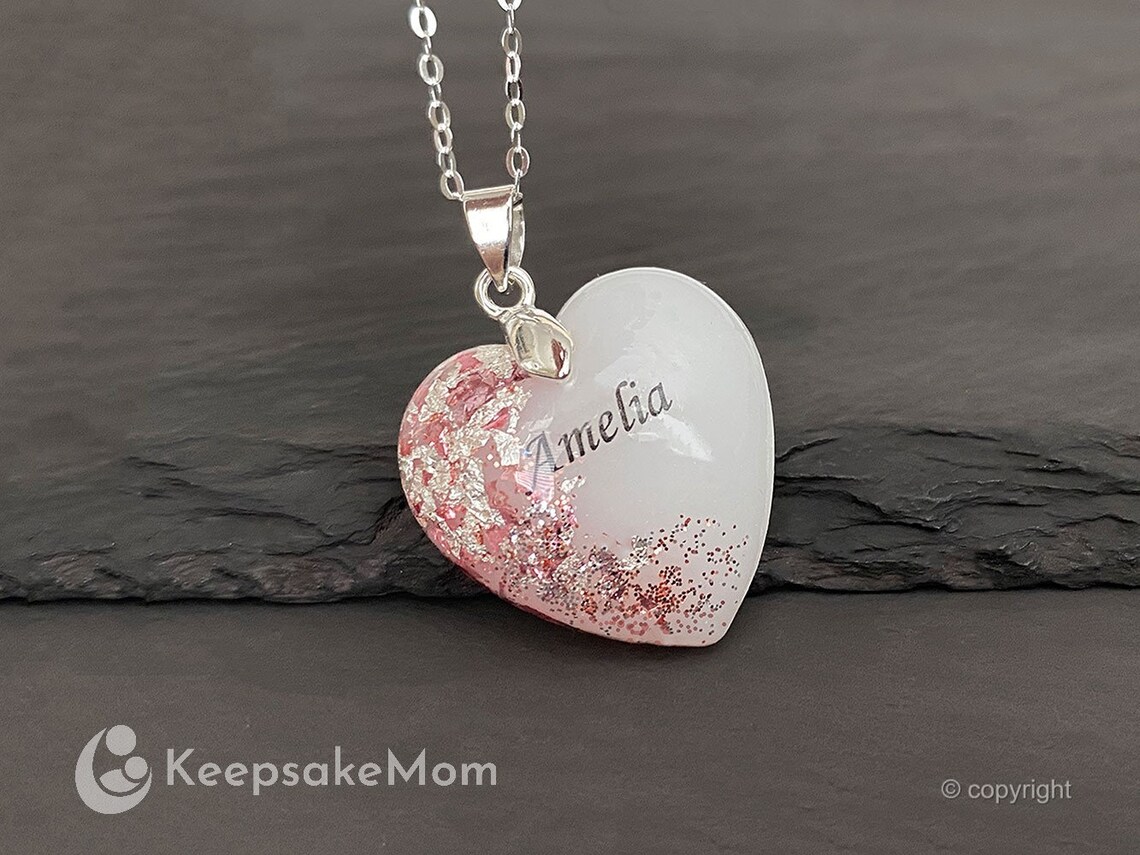 Breastmilk Heart Necklace Breastmilk Jewelry Pink and Silver Etsy