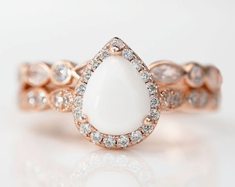 KeepsakeMom Breastmilk Ring Set | 2 Sterling Silver Gold-Plated Rings with Crystals & Drop shaped breast milk Stone
