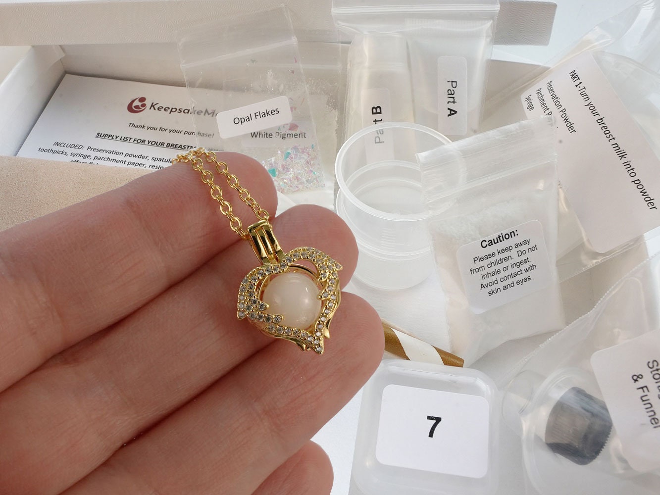 DIY Kit Breast Milk Jewelry. DIY Kit Necklace. Heart Cage Breastmilk