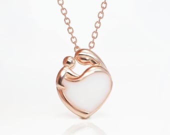 Breastmilk Jewelry mother baby heart necklace rose gold plated sterling silver chain from KeepsakeMom. Handmade item.