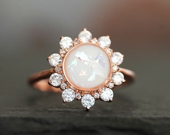 Keepsake Breastmilk Ring with Flower Shape, 8mm Stone, Birth Month Crystals & Real Gem Halo | Sterling Silver Gold-Plated | KeepsakeMom