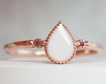 Breastmilk Ring with four leaves shaped Stones & Birth Month Color Gem Clusters | Rose Gold-Plated Sterling Silver | KeepsakeMom