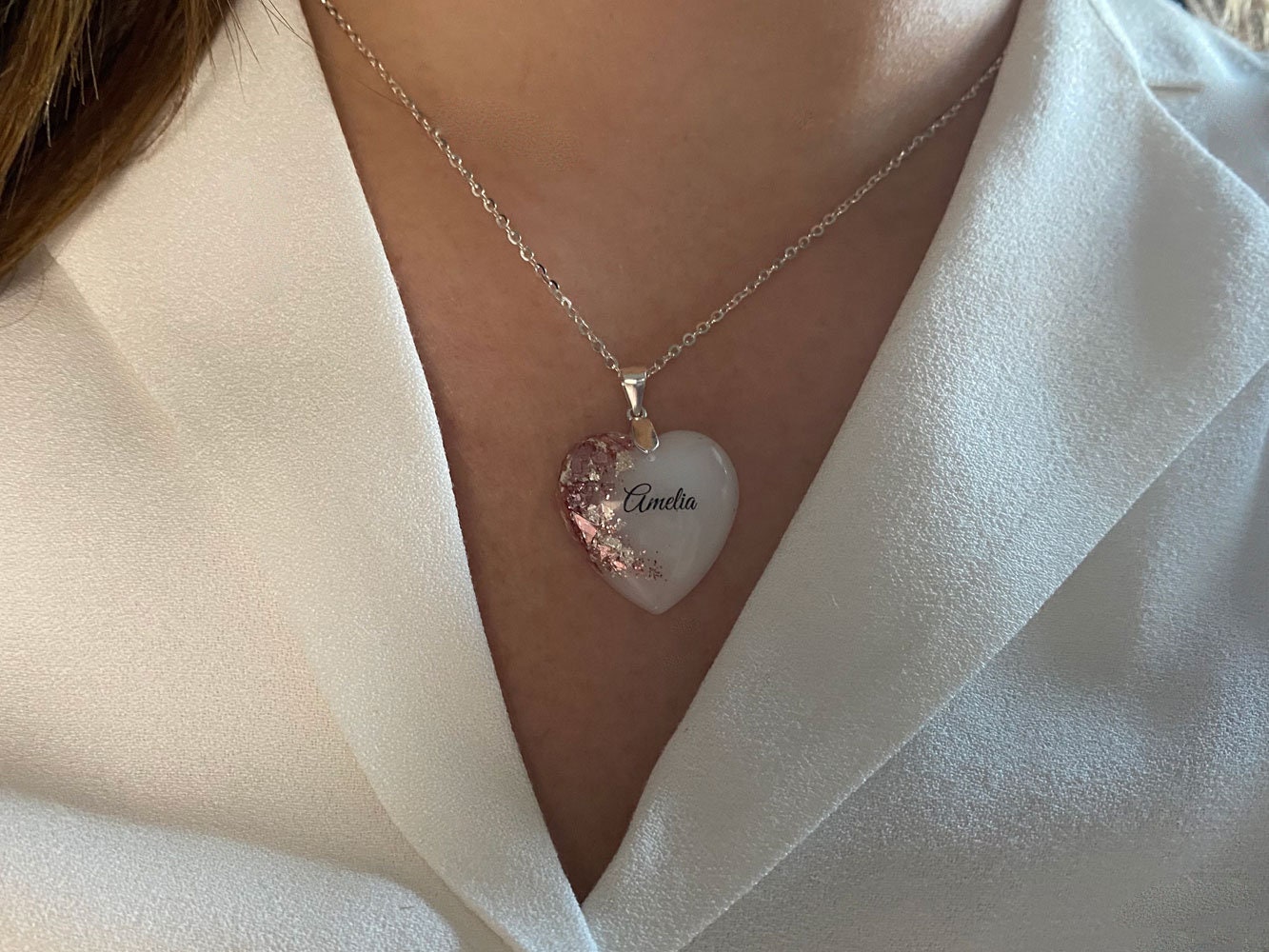 Breastmilk Jewelry Silver Pink Heart Necklace With Baby Name Etsy