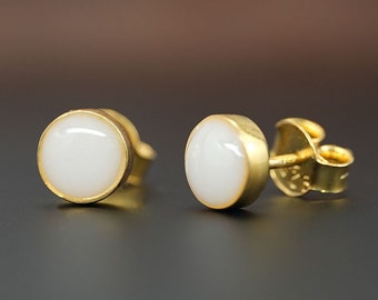 Breastmilk Studs Earrings |  Breast Milk Jewelry Earrings Studded 24k gold plated over silver earrings with 6, 7 or 8mm stone