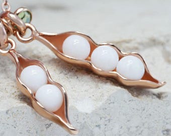 Breastmilk Jewelry |Breastmilk pea pods jewelry necklace with 5mm breastmilk pearls in rose or yellow or sterling silver setting KeepsakeMom