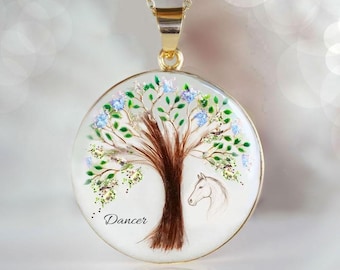 Horse hair Keepsake Jewelry "Free Spirit" Disc necklace, pendant with horse hair and birth color flakes. KeepsakeMom.