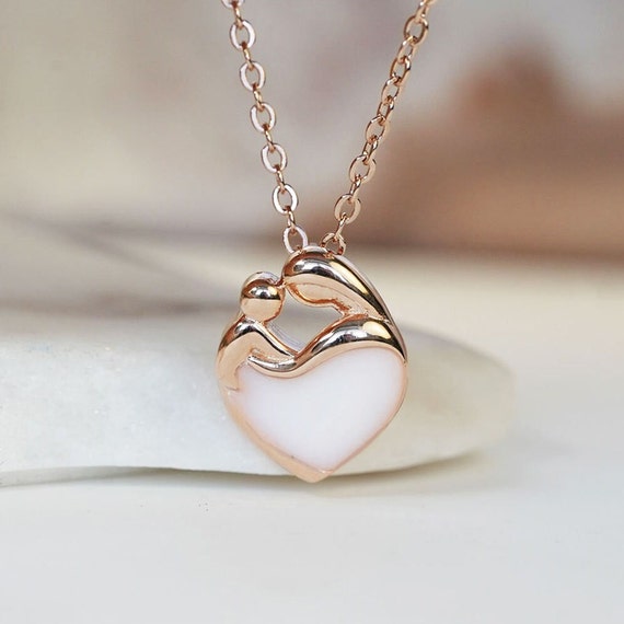 Breastmilk Jewelry mother baby heart necklace rose gold plated sterling  silver chain from Handmade