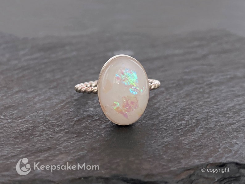Breastmilk Jewelry Breastmilk ring Breastmilk opal sterling silver 925 oval ring Rope style band Christmas gift for mom 