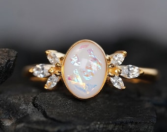 Custom Breastmilk Jewelry Ring with Oval 10x8mm Breast Milk Stone, Marquise Clear Crystals | Gold-Plated Sterling Silver | KeepsakeMom
