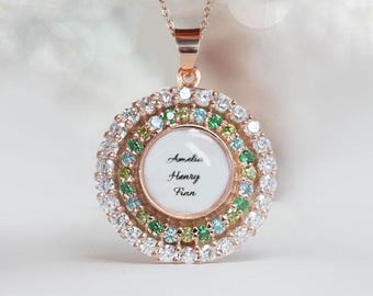 Breastmilk Jewelry disc crystal Necklace, Birth Color month gems and crystals halo. keepsake pendant from KeepsakeMom