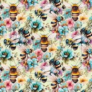Floral Spring Bees Seamless Pattern
