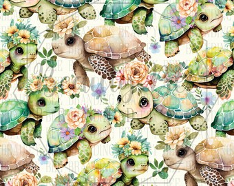 Floral Turtles Seamless Pattern