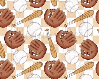 Checkered Baseball Hand Drawn Seamless Pattern
