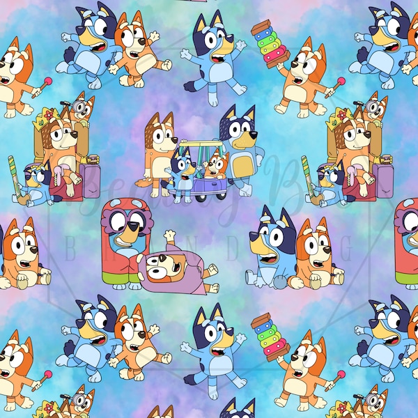 Blue Dog Family Seamless Pattern