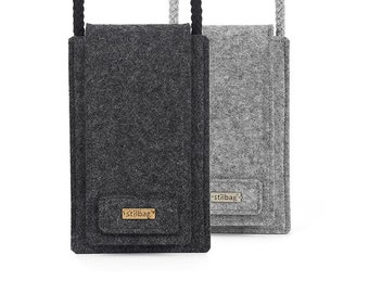 Crossbody bag for iPhone 15, 15 Pro, 15 Plus, 15 Pro Max - wool felt protective cover with card pocket and cotton cord