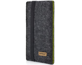 Étui pour téléphone portable sur mesure en feutre de laine // Couleur anthracite - vert pomme // Collection FINN // Parfaitement adapté à tous les modèles