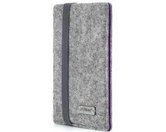 Étui pour téléphone portable sur mesure en feutre de laine // Couleur gris clair-violet // Parfaitement adapté à tous les modèles de téléphones portables