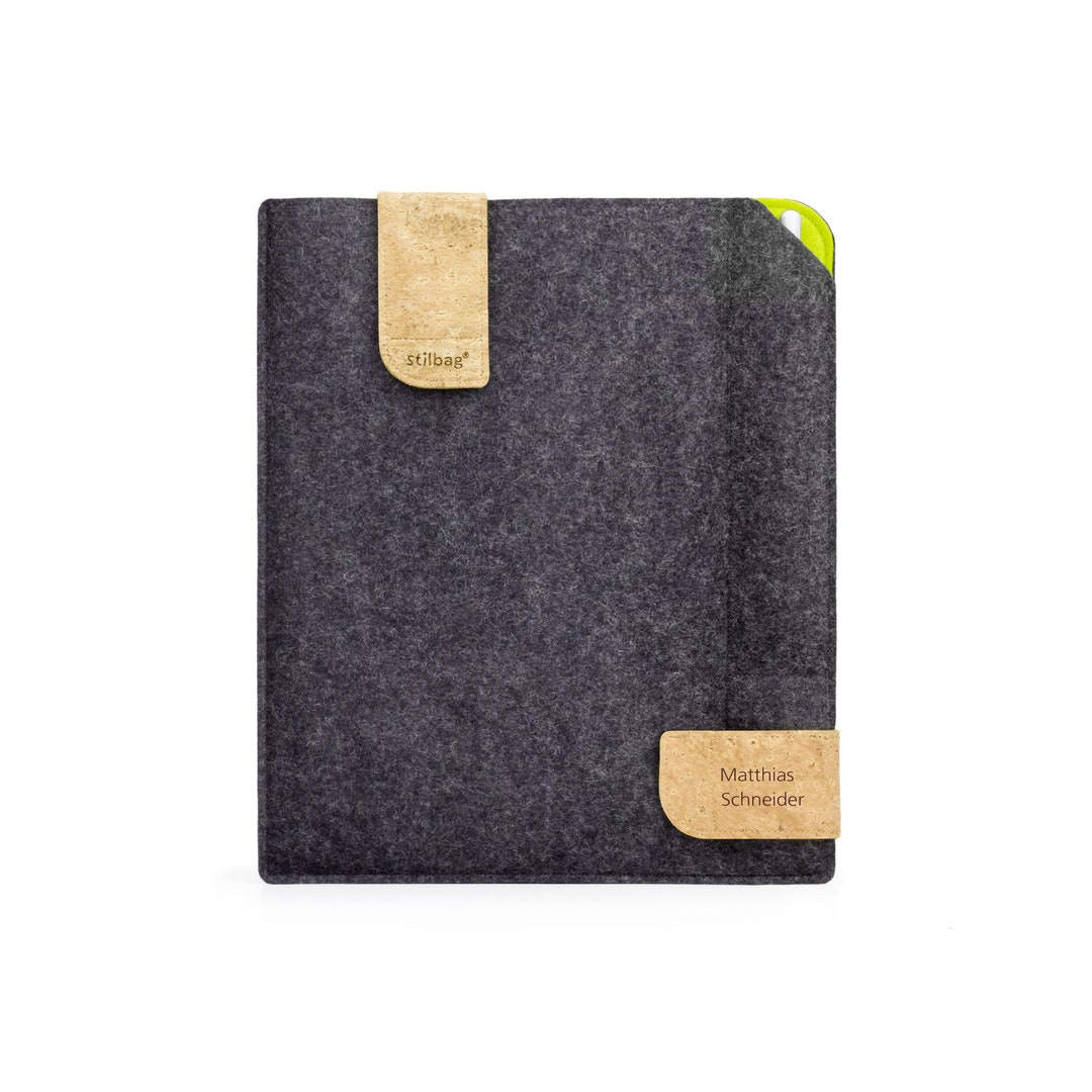 Custom Made Tablet Sleeve // Cover Made of Wool Felt With Cork Flap