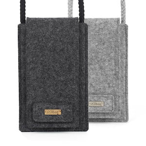 Handytasche zum Umhängen aus Wollfilz | Handyschutzhülle mit Kartenfach und Umhängekordel Modell "Mika"